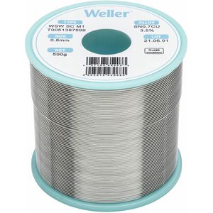 Weller Lötzinn T0051387599, Flussmittel, bleifrei, Ø 0,8mm, 99,3% Zinn, 0,3% Kupfer, 500g