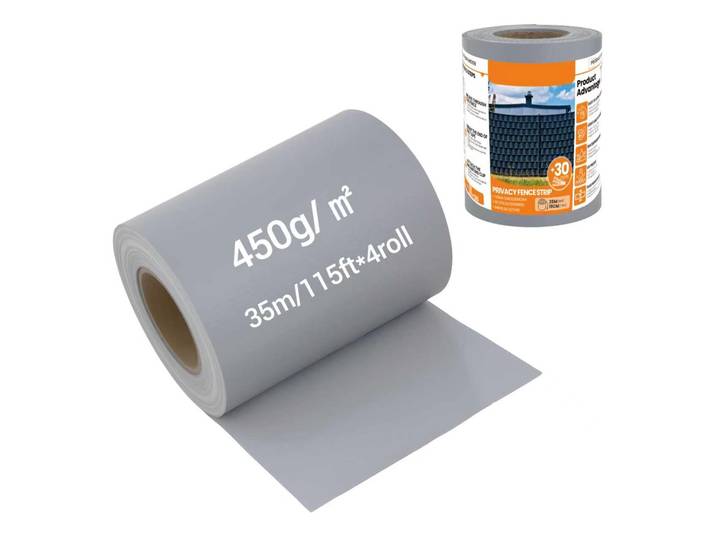 4 x Clôture de jardin en PVC, 450 g/m² 35 m x 19 cm, Brise-vue pour clôture, avec bandes de fixation, Balcon extérieur, Gris clair