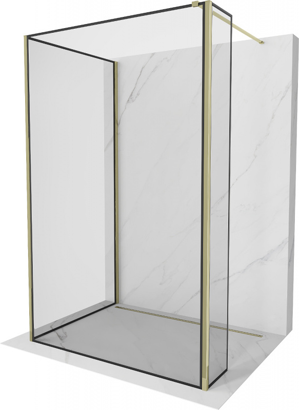 Mexen Kioto Duschwand Walk-in 100 x 100 x 40 cm, schwarzes Muster, golden -