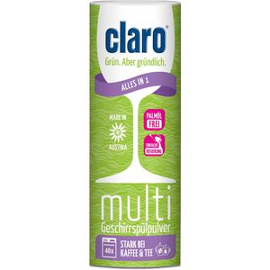 Claro Spülmaschinenpulver Multi Alles in 1, biologisch abbaubar, vegan, palmölfrei, 40 Spülgänge, 800 g