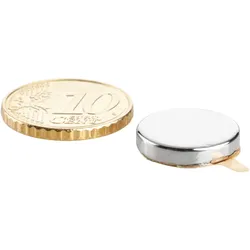 10 Scheibenmagnete aus Neodym, selbstklebend silber | 15 mm x 3 mm | 3M 468