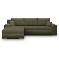 Aucune, Sofa + Bettsofa, Umwandelbares Ecksofa - 5 Sitze - INDIAN - Khakigrüner Cordstoff - Aufbewahrungsbox (Ecksofa)