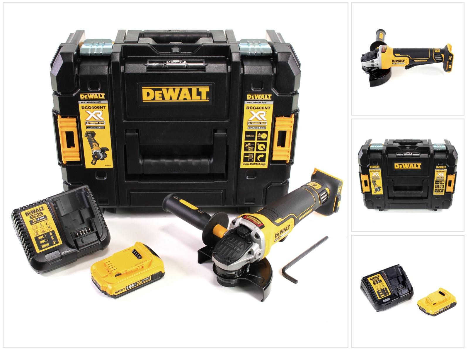 DeWalt DCG 406 D1 accu haakse slijper 18V 125mm borstelloos met 2.0Ah accu en lader TSTAK