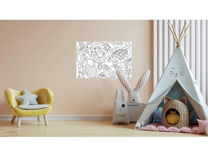 Wandsticker QUEENCE Meerjungfrauen Unterwasserwelt , weiss (weiß), B:90cm H:60cm, Vinyl, Wandtattoos, Wandsticker, DIY-Wandsticker zum Bemalen