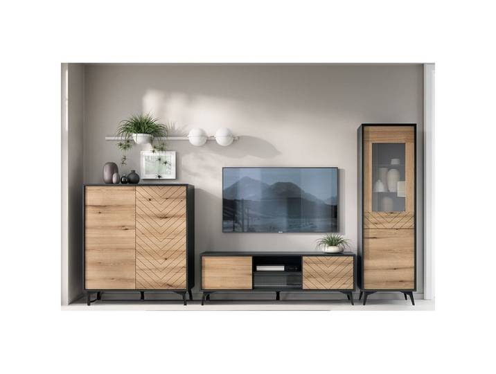 Lomadox Wohnwand DALE-160, (3-St), Schrankwand Anbauwand Wohnzimmer Wohnmöbel schwarz mit Eiche