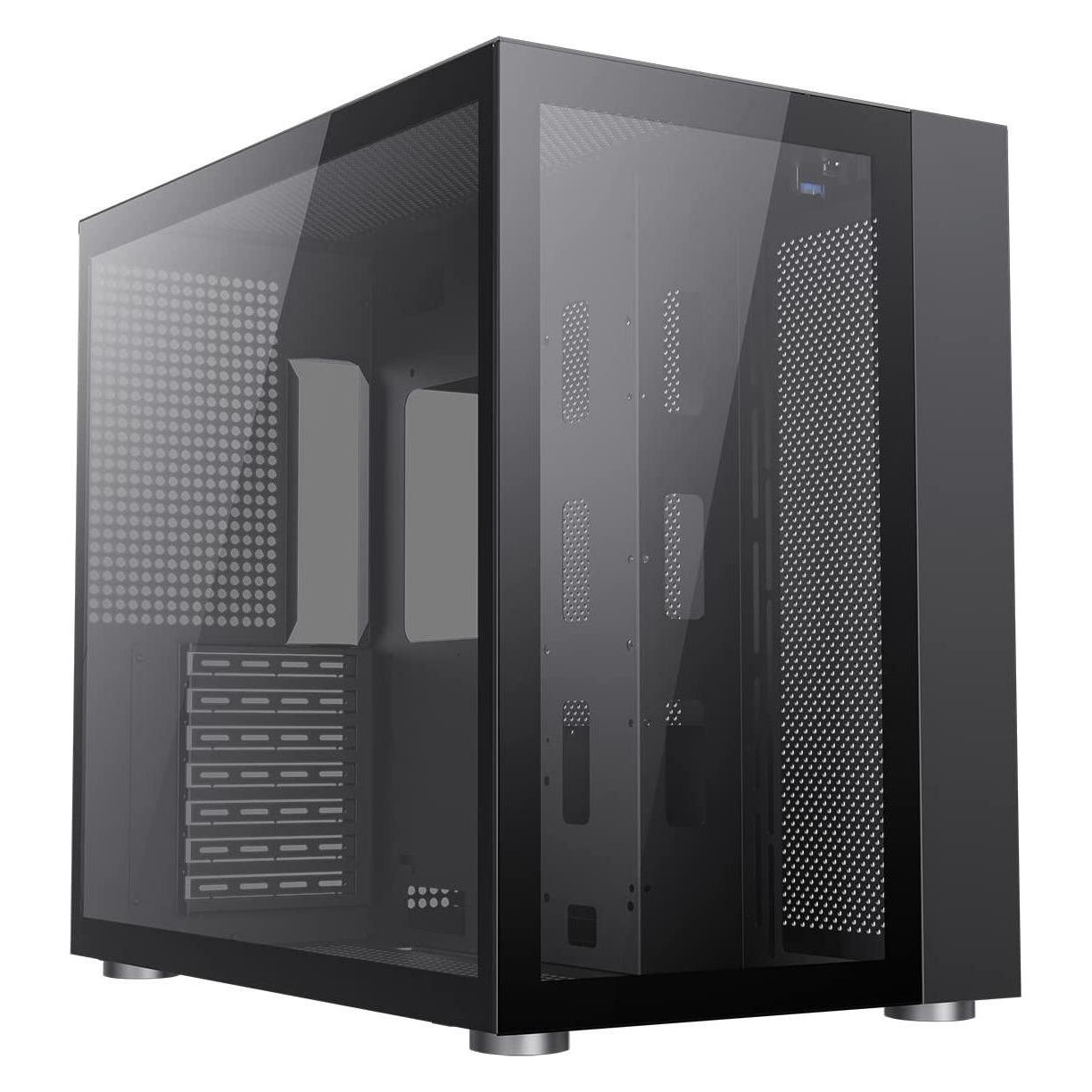 GameMax Infinity Gaming Case w/ Glass Side & Front, ATX, Dual Chamber, No Fans inc., Mesh Panels, USB-C, Bla (ATX, mATX, Mini-ITX) (INFINITY BK)
