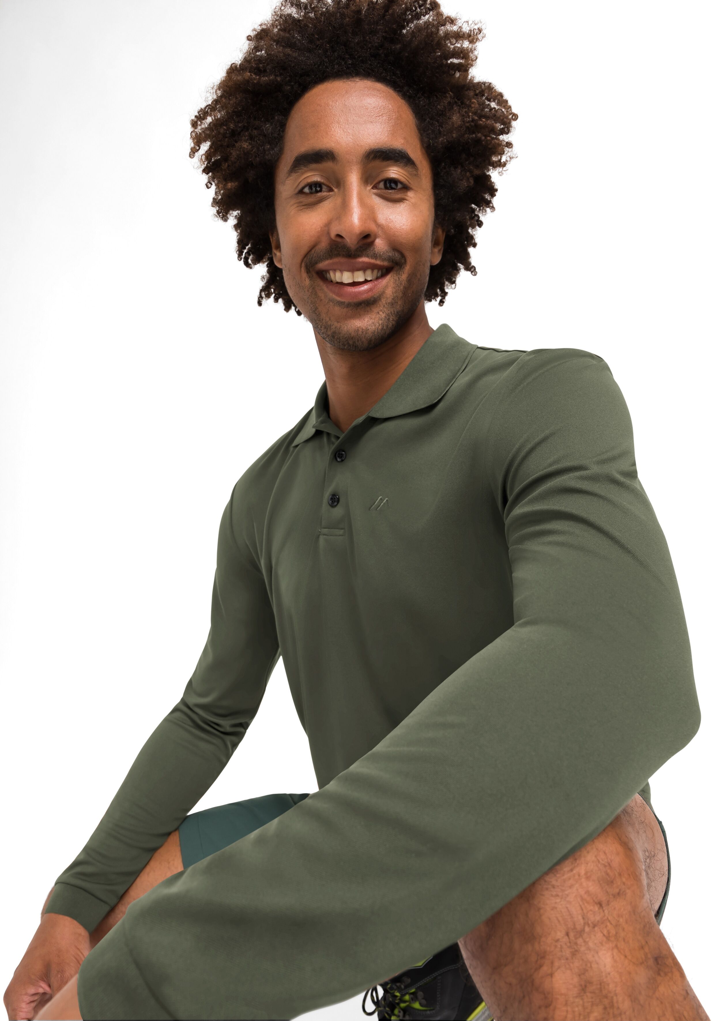 Langarm-Poloshirt MAIER SPORTS "Ulrich L/S", Herren, Gr. 3XL, grün (moosgrün), 100% Polyester, Shirts Langarm-Poloshirt, Herren Polo langarm, leichtes Funktionsshirt, Langarmshirt, Reg. Fit moosgrün 3XL