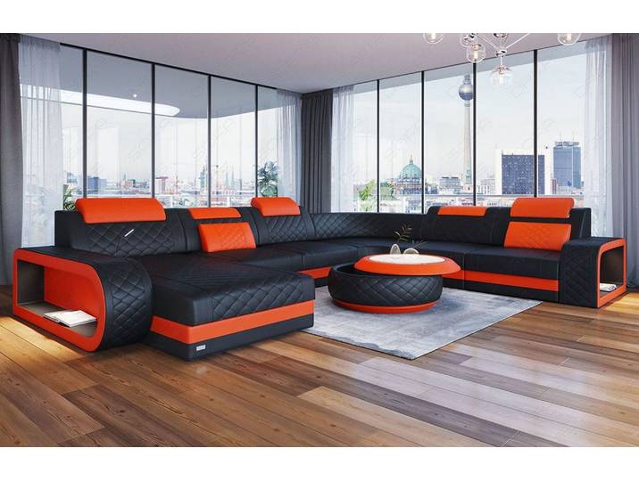 XXL Wohnlandschaft Berlin U-Form in Leder
