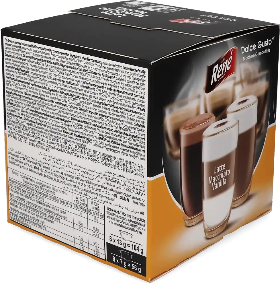 Café René   Latte macchiato vanille - 16 Capsules de café pour Dolce Gusto - Macchiato - Café Vanille - Compatible Dolce Gusto