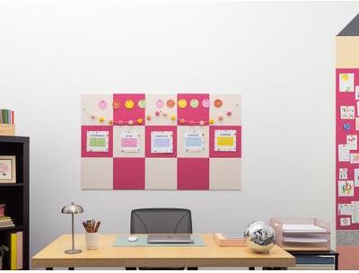 Felt Right Pink Checker Bulletin Board   Sound Dampening Pinnable Tiles