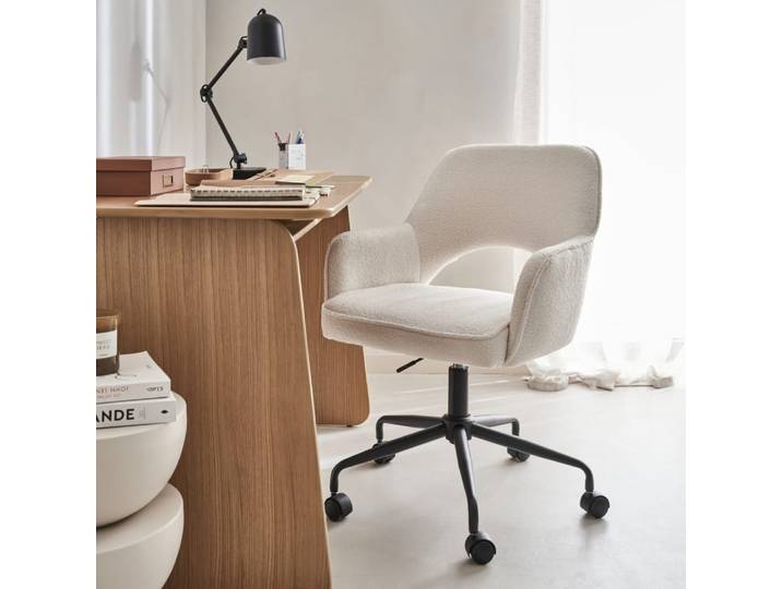 Chaise de bureau à roulettes bouclettes blanche