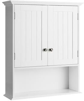 Costway Wall Mount Bathroom Cabinet Storage Organizer with Doors and Shelves-White