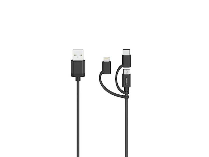 Hama Micro-USB-kabel 3in1 Incl. Adapt. Naar USB-C & Lightning USB 2.0 0,75 M