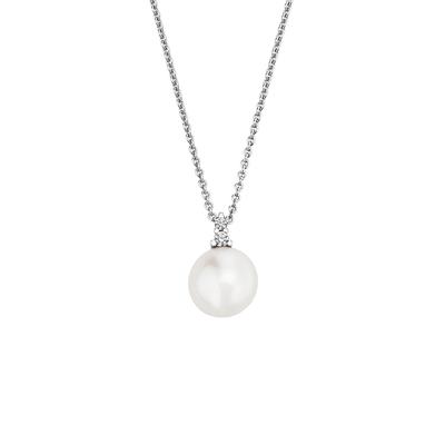 Kette mit Anhänger OROLINO "Gold 585 mit weißer Perle 8mm und 2 Brillanten zus. 0,05ct.", weiß, Halsketten, Damen, 45cm, 0,05, Gold, L: 45 B: 8mm, glänzend, B:8mm