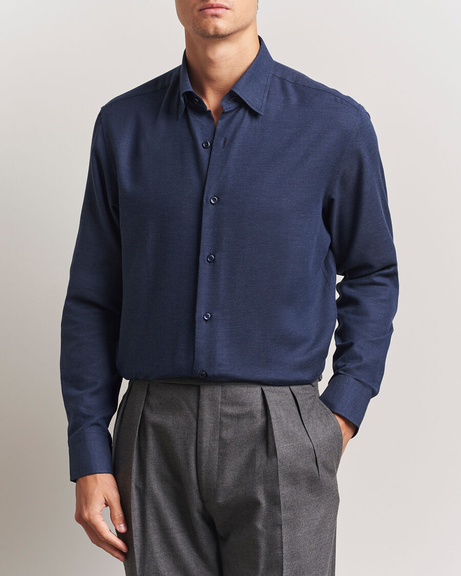 Brioni Cotton/Cashmere Flannel Shirt Navy men M Blå