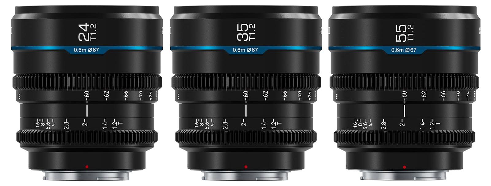 Objektiv-Set für Filmaufnahmen - 24 mm, 35 mm, 55 mm - Blende T1.2 - Manuelle Fokussierung - Anschluss M4/3