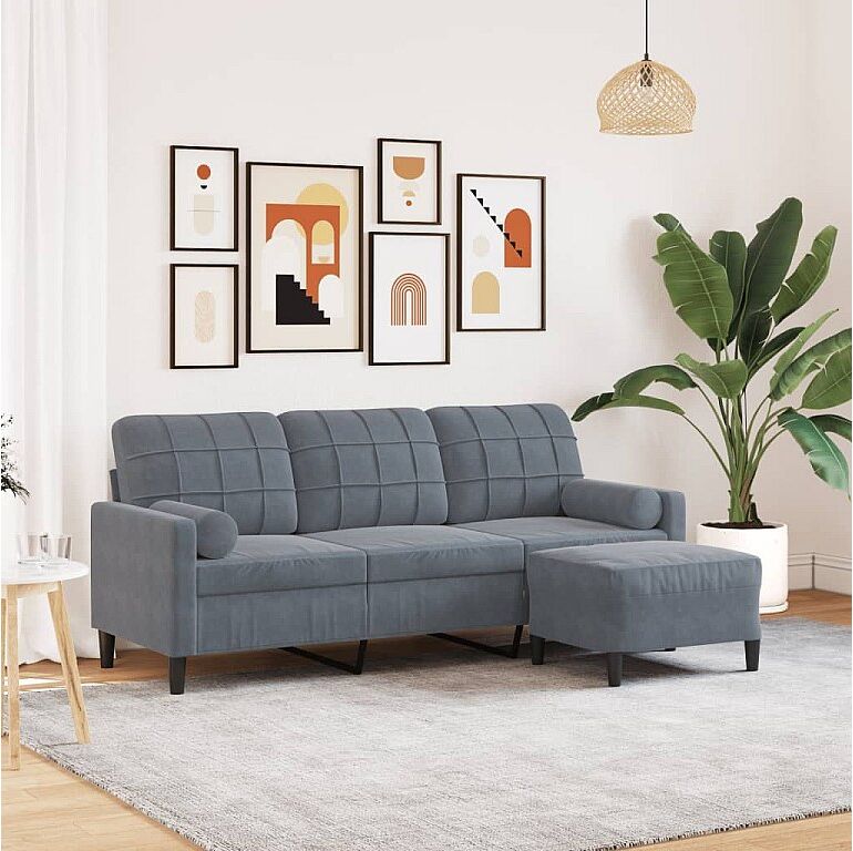 Clicnbuy Sofá de 3 plazas con taburete de terciopelo gris oscuro 180 cm