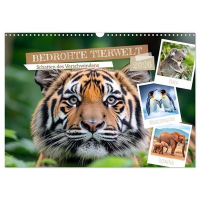 Bedrohte Tierwelt SCHATTEN DES VERSCHWINDENS (Wandkalender 2026 DIN A3 quer), CALVENDO Monatskalender