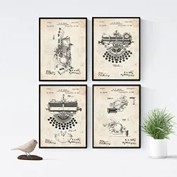 POSTER Set mit 4 Jahrgang PATENTEN Schreibmaschinen A4 Rahmenlos