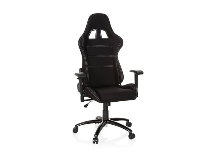 hjh OFFICE Gaming-Stuhl Game Force Stoff Schwarz Sportsitz ergonomisch mit Armlehnen und Kopfstütze, Höhenverstellbar, Zocker-Sessel