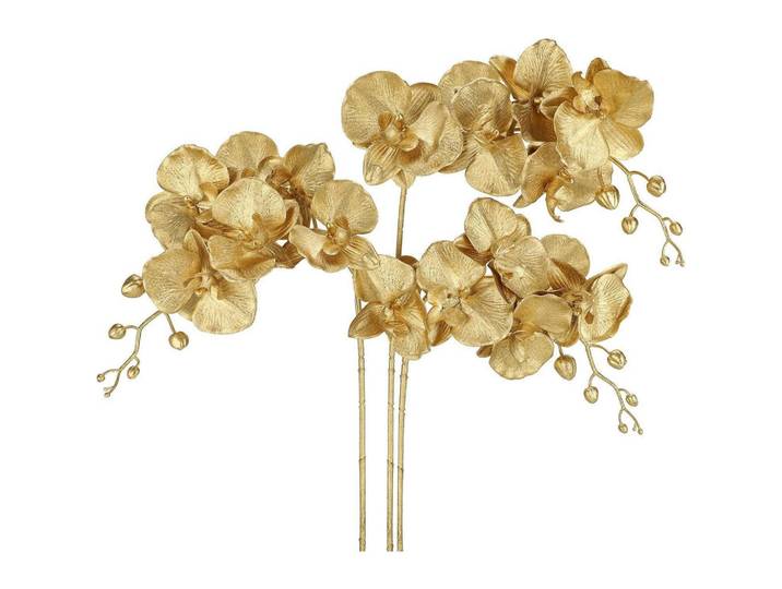 Kunstblume Orchideenzweig 3er Set Gold, Goldfarben, Kunststoff, 80 cm, Dekoration, Blumen & Blumentöpfe, Kunstblumen