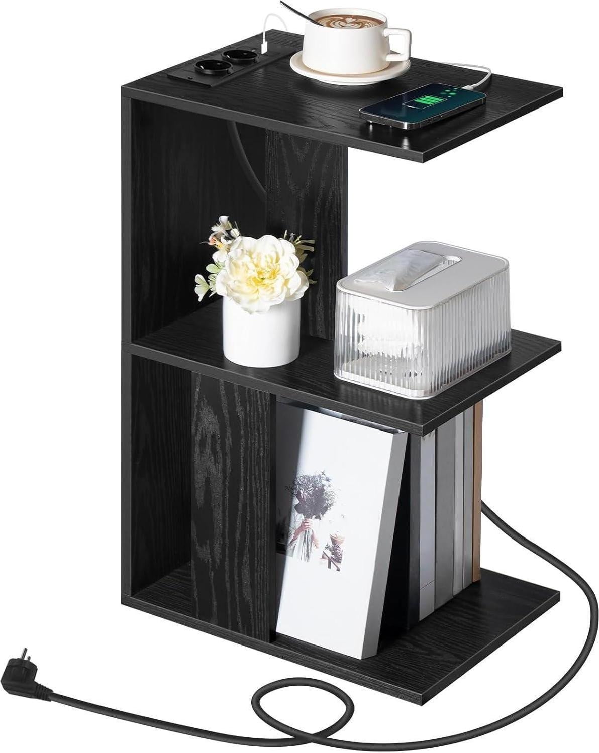 MAHANCRIS Salontafel met oplaadstation en LED-sensorlamp, zwart