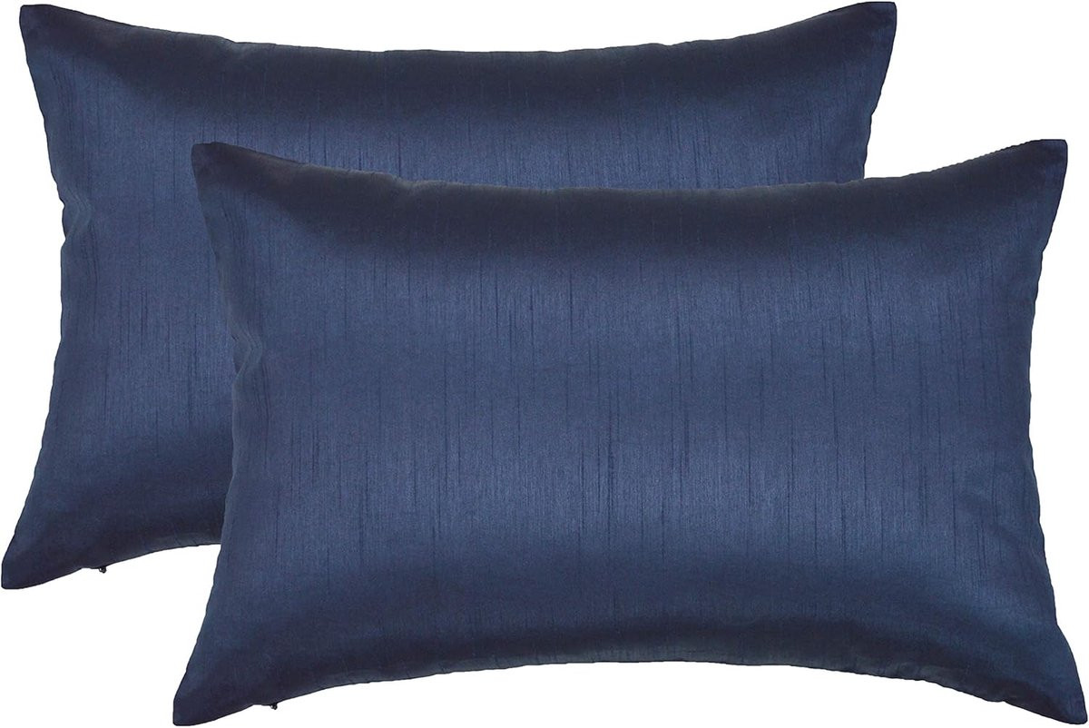 Set van satijnen kussenslopen met verborgen ritssluiting - Marineblauw