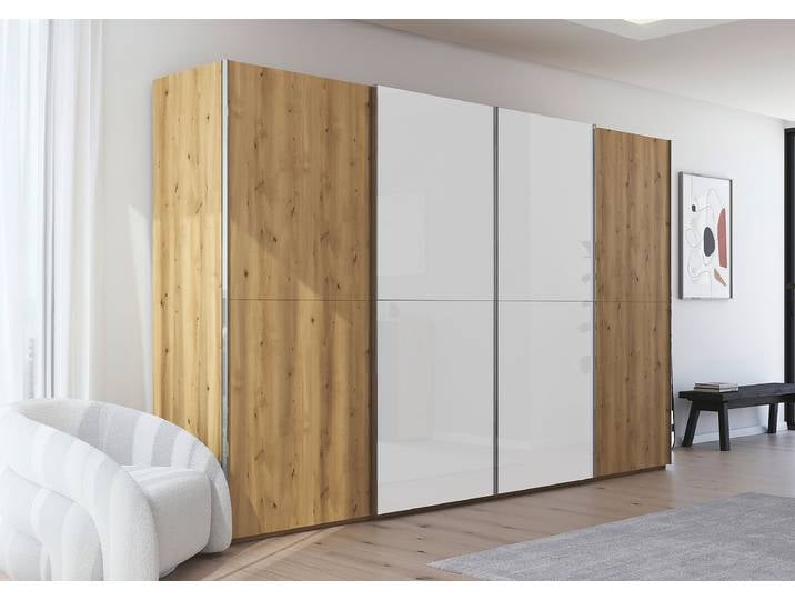 Schwebetürenschrank Scale mit Glas 360cm Holz/Weiß/Weiß