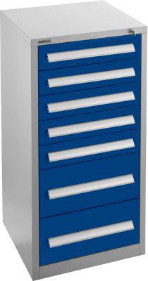Schäfer Shop Select Schubladenschrank SF 70, 7 Schübe, weißaluminium RAL 9006 enzianblau RAL 5010
