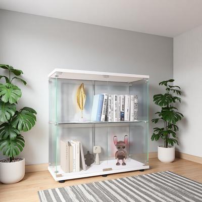 ZWYO HOSIMU "35.35"" Tempered Glass Particle Board 2-Shelf LED Two-Door Floor Standing Display Cabinet with Anti-Tip Device"