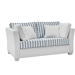 SOFA 2-Sitzer creme blau gestreift, Landhaus 160 cm, Couch inklusive 4 Kissen