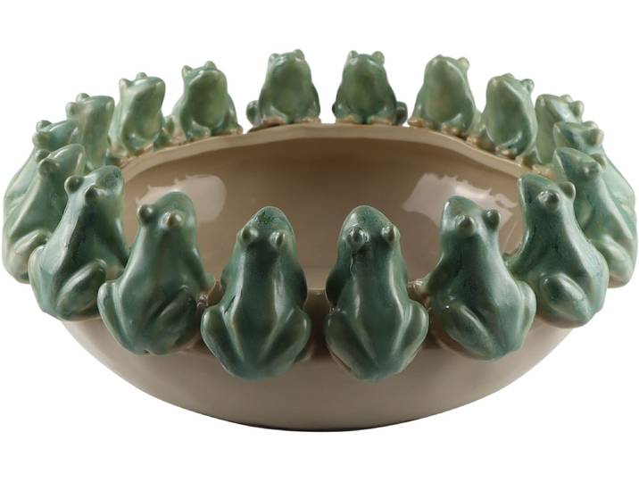 Dekofigur AM DESIGN Schale mit Fröschen, aus Keramik , grün, B:37,3cm H:13,7cm T:13,7cm, Keramik, Dekofiguren, Dekofigur, handgefertigte Osterdekoration