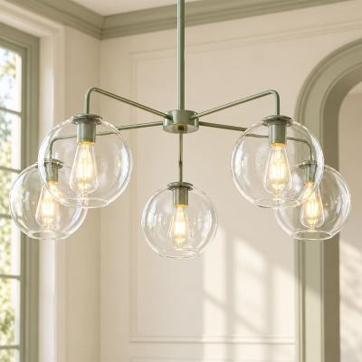 Rennnsan 39.4 in. 5-Light Large Globe Chandelier Sputnik Green Metal Bubble Chandelier for Living Room
