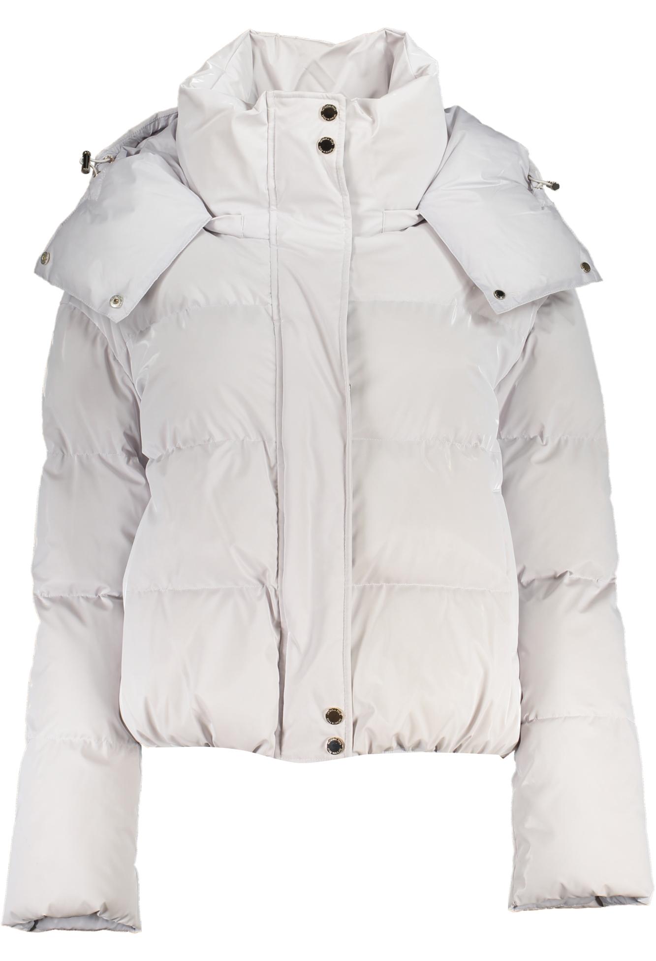 Elegante Damenjacke in Weiß mit abnehmbarer Kapuze und Taschen