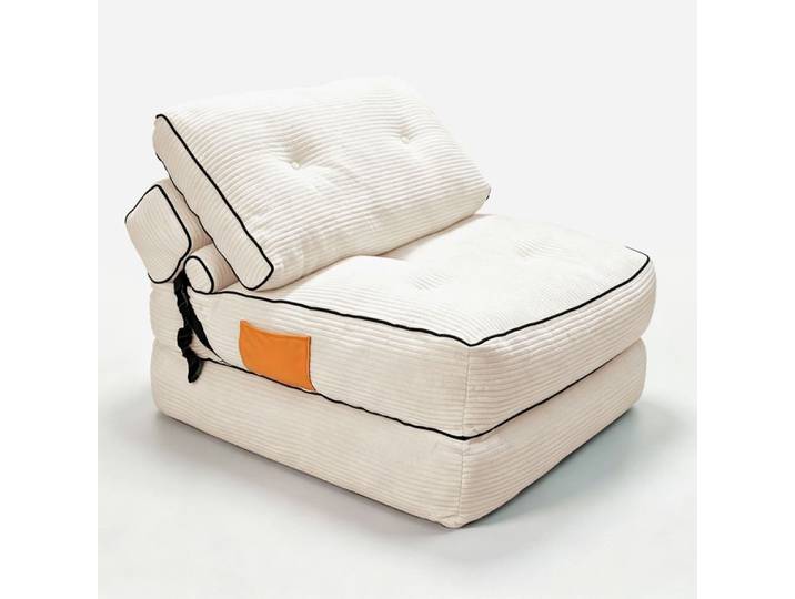 Fauteuil convertible pliant – canapé lit en corduroy blanc – sans montage – intérieur
