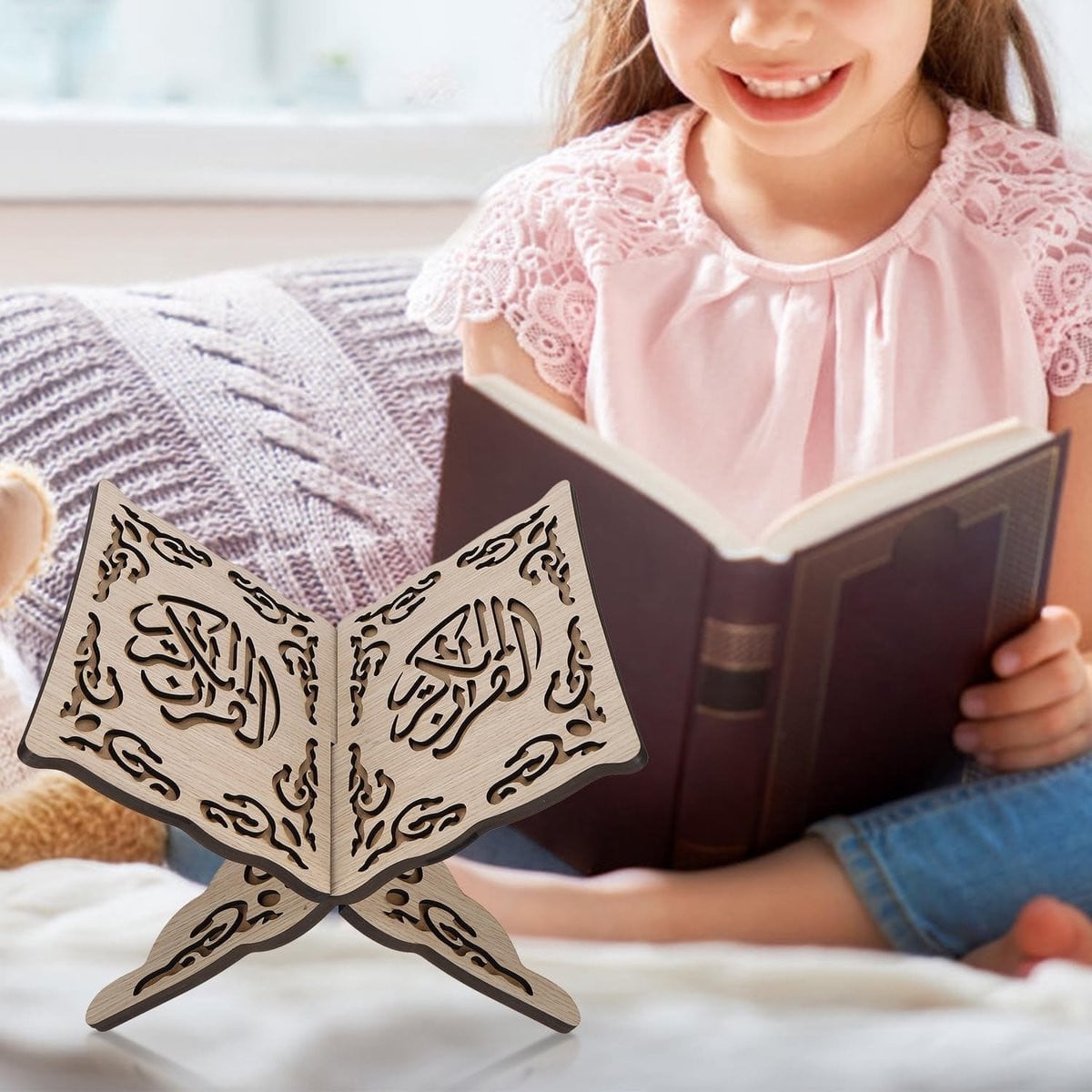Houten Boekhouder voor Koran en Heilige Boeken - Vouwbare Organizer en Gegraveerde Gebedssteun