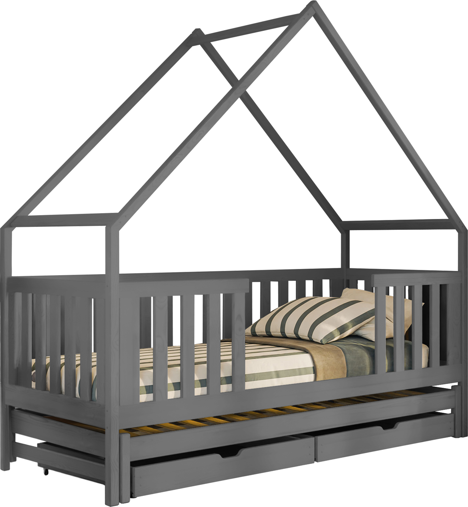 MIRJAN24 Kinderbett mit Schubladen Magic, Bett mit zwei Schlaffläche, Lattenrost, Holzkonstruktion (Farbe: Asche, Größe: 80x200 cm)