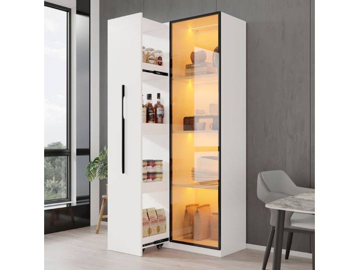 Vitrine - MODERNLUXE - 70x40x160cm - Porte verre trempé - LED - Blanc
