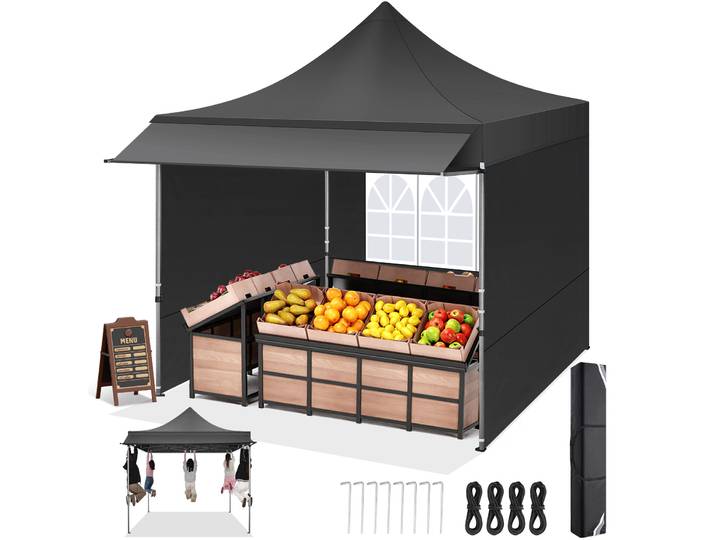 Gazebo 3x3 étanche, Stable, résistant à l'hiver, avec auvents et parois latérales, Protection UV, Gazebo pop-up 50+, tente de fête pliable pour Gard