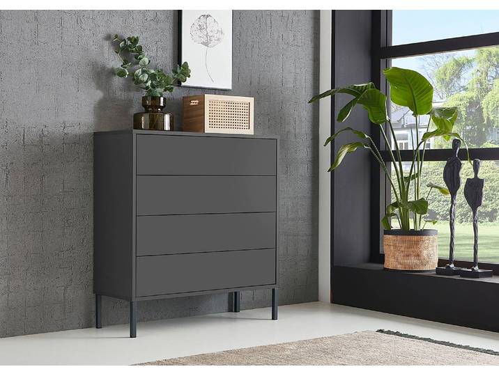 Kommode 79 cm - Metallfüße 79 x 88 x 33cm Grau/Anthrazit