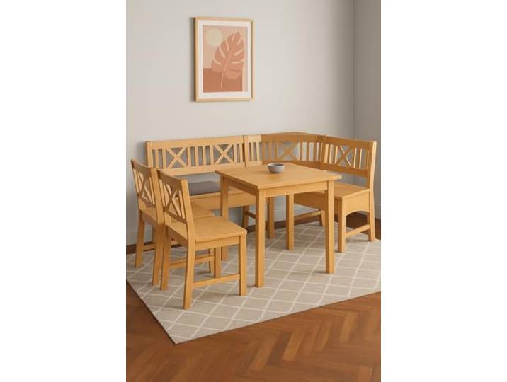 Imebel Küchen Kollektion Essgruppe Frühstückecke Holz Buche Eckbank Kuchenbank Massivholz Merlin (130x175 cm)