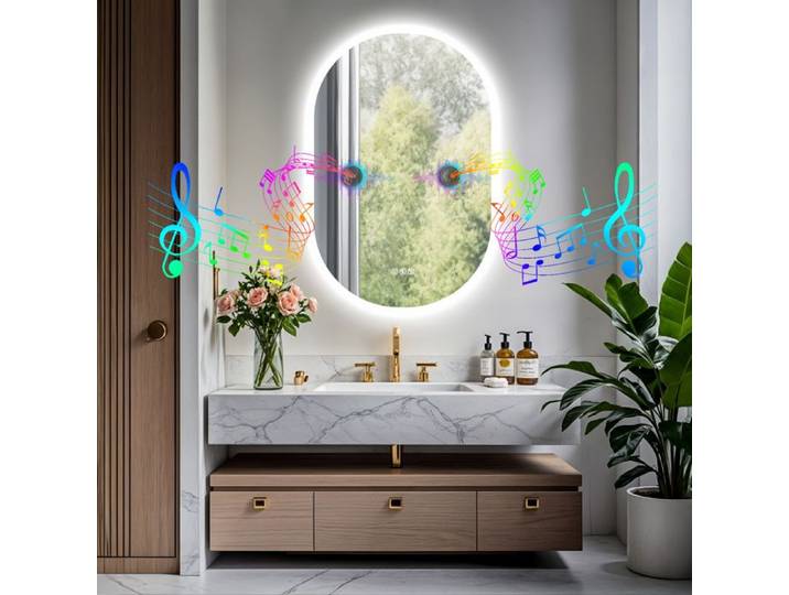 Miroir de Salle de Bain - Miroir Ovale Lumineux LED Antibuée avec Bluetooth 3 Températures de Couleur 60x90cm