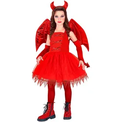 Widmann Teufel Kinderkostüm Kleid, Schwanz, Hörner, fingerlose Handschuhe (116)