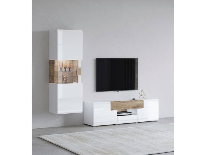 Wohnwand OTTO HOME Toledo , weiß (weiß, sanremo, weiß hgl, sanremo), B:212cm, Kastenmöbel-Sets, Wohnwand