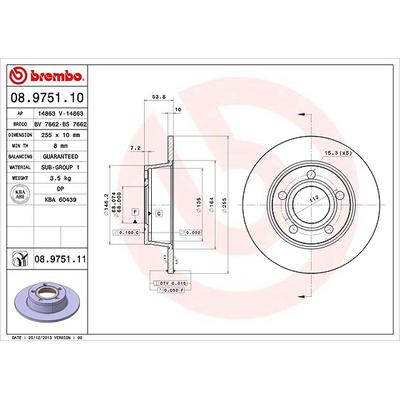 Brembo Bremsscheibe Hinterachse Voll [Hersteller-Nr. 08.9751.11] für Audi