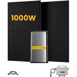 EcoFlow Balkonkraftwerk Set, 890/1000Wp Bifaziale Solarmodule, 800W Wechselrichter, Powerness - 2 x 500Wp Bifaziale Full Black(Als Solaranlage anzumelden) / mit Stream AC pro 1920Wh / Selbstabholung