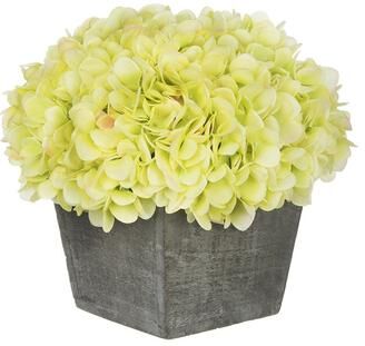 House of Silk Flowers Faux Hydrangea in Grey Washed Wood Cube Planter