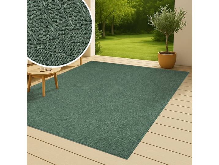 Teppich BRUNO BANANI Solan, ethno, boho-inspiriert, In- und Outdoor geeignet , grün, B:120cm H:5mm L:170cm, Kunstfaser, Teppiche, Teppich, Mandala, Kreise, Küche, Wohnzimmer, Camping, Balkon