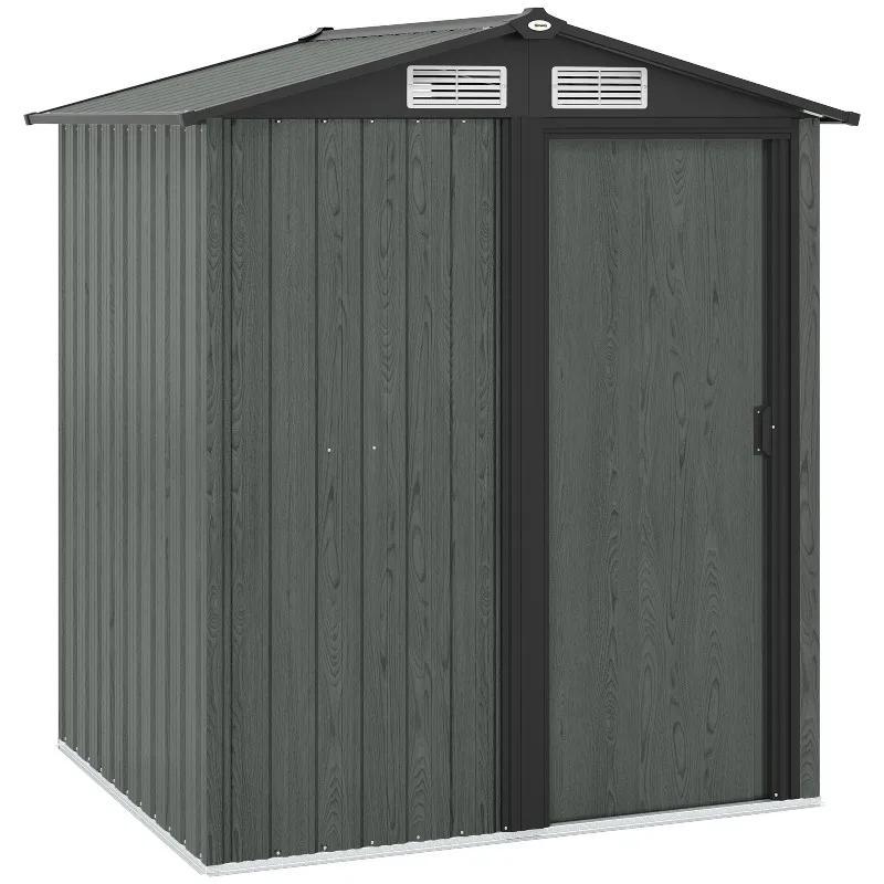 Gartenhaus - Metall Geräteschuppen 152x132x188 cm - Wasserdicht - Pultdach - 4 Belüftungsöffnungen - Grau