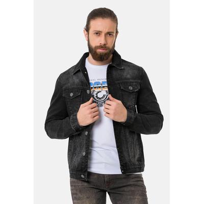 Jeansjacke CIPO & BAXX "CJ289", Herren, Gr. L, schwarz, Stoff, 100% Baumwolle, unifarben, regular fit normal, V-Ausschnitt, 1-Knopf-Manschette, Jacken Jeansjacke, mit Knopfleiste